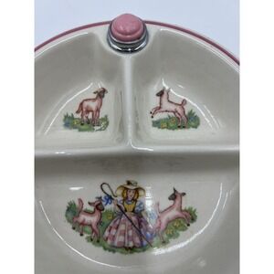 Vintage Baby  Dish 1944 Bartsch Mfg. Co. Ceramic/Chrome Original Lid Bakelite